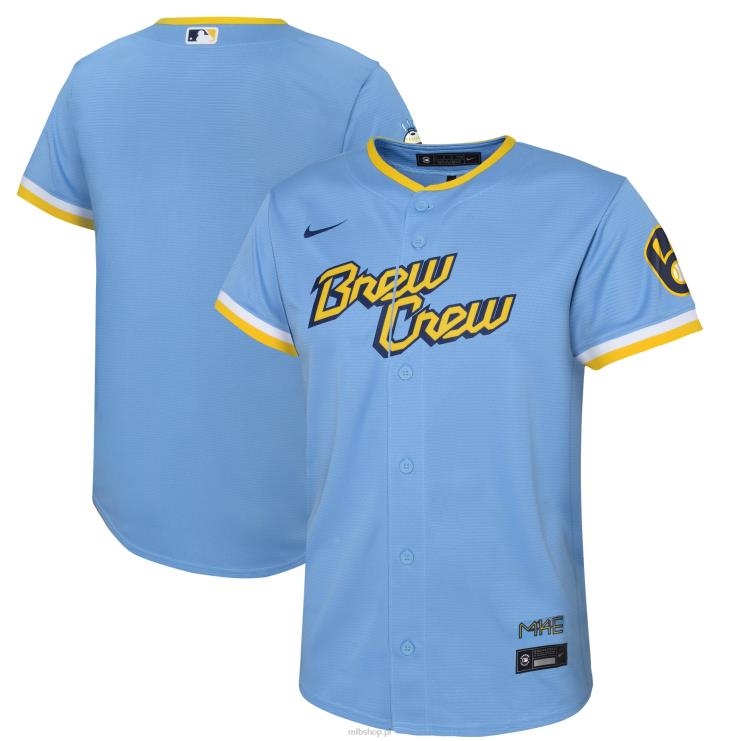 Replika koszulki drużyny Milwaukee brewers Nike Powder Blue 2022 City Connect młodzież 0J02V1287 MLB Jerseys