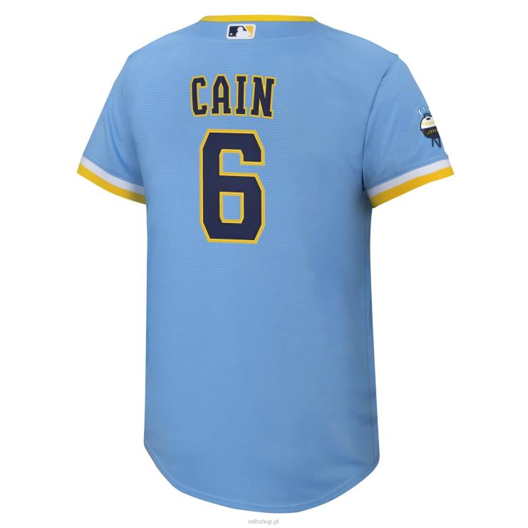 replika koszulki gracza milwaukee brewers lorenzo cain nike w kolorze pudrowego błękitu 2022 city connect młodzież 0J02V1493 MLB Jerseys