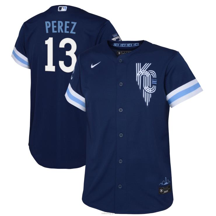 Replika koszulki gracza Kansas City Royals Salvador Perez Nike Navy 2022 City Connect młodzież 0J02V1187 MLB Jerseys