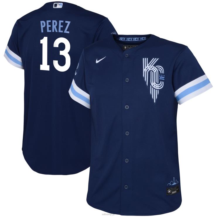 Replika koszulki gracza Kansas City Royals Salvador Perez Nike Navy 2022 City Connect maluch 0J02V1386 MLB Jerseys
