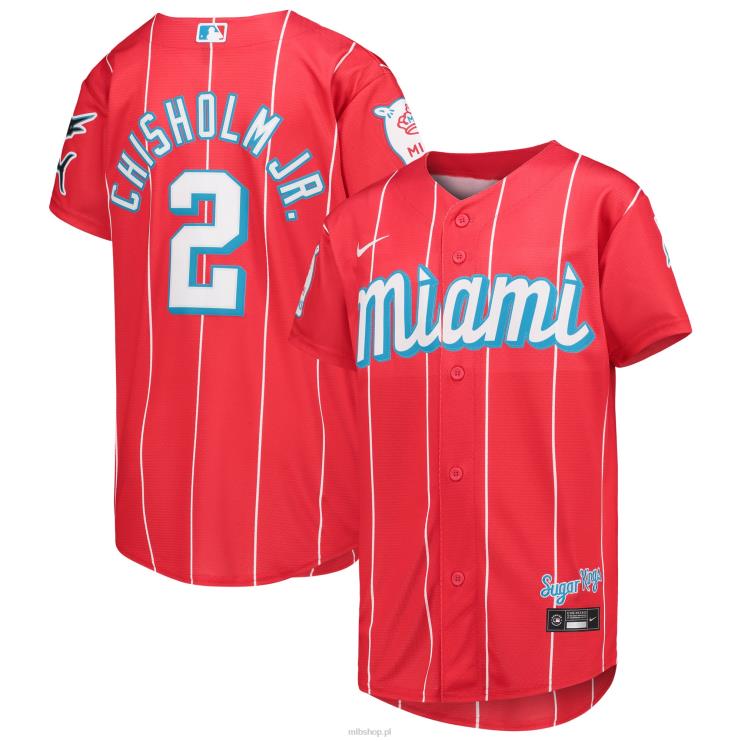 Miami Marlins Jazz Chisholm Jr. Replika koszulki gracza Nike Red City Connect młodzież 0J02V569 MLB Jerseys