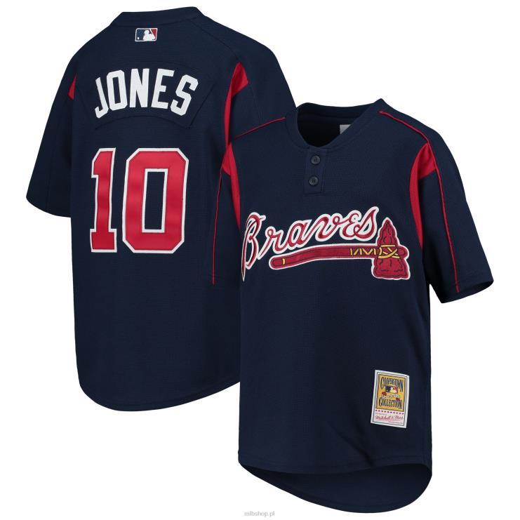 Atlanta Brass Chipper Jones Mitchell & Ness Granatowa koszulka z kolekcji Cooperstown do ćwiczeń z pałkami młodzież 0J02V1026 MLB Jerseys