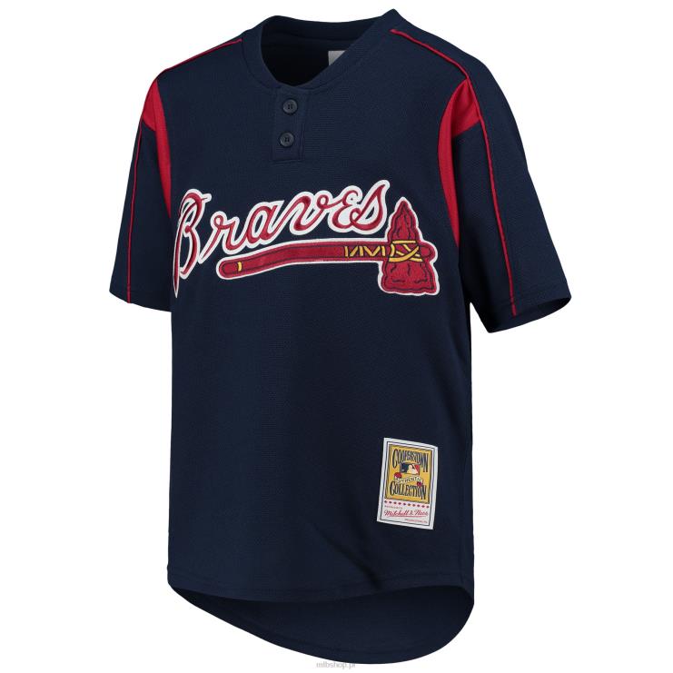 Atlanta Brass Chipper Jones Mitchell & Ness Granatowa koszulka z kolekcji Cooperstown do ćwiczeń z pałkami młodzież 0J02V1026 MLB Jerseys