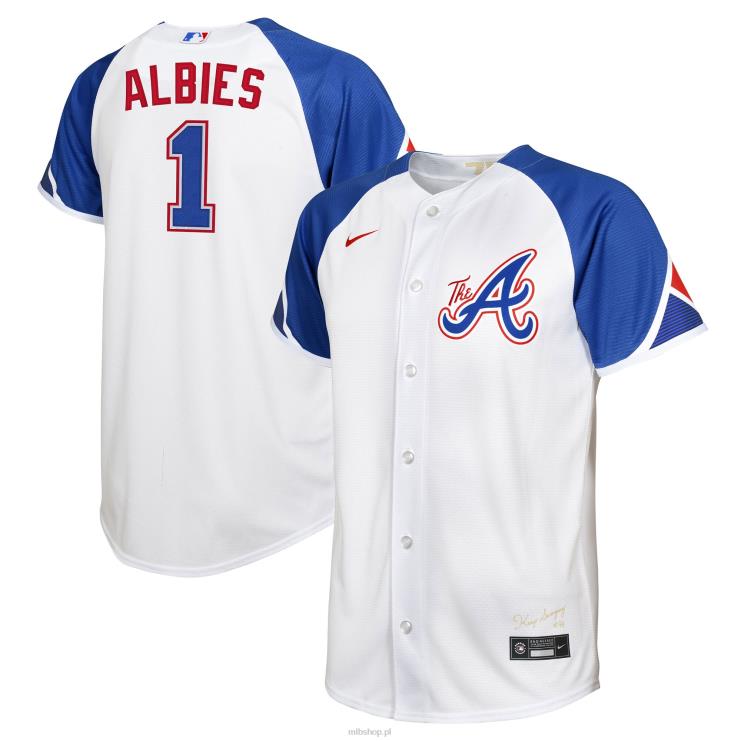 biała replika koszulki gracza Nike 2023 City Connect Atlanta Brass Ozzie Albies młodzież 0J02V471 MLB Jerseys
