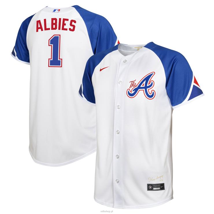 biała replika koszulki gracza Nike 2023 City Connect Atlanta Brass Ozzie Albies maluch 0J02V958 MLB Jerseys