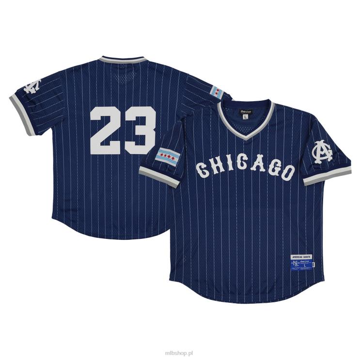 granatowa replika koszulki z dekoltem w szpic chicago american gigants #23 rings & crwns mężczyźni 0J02V1357 MLB Jerseys