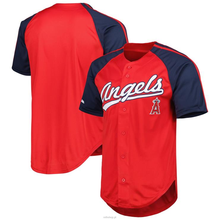 Los Angeles Angels przeszyte czerwoną repliką raglanowej koszulki zapinanej na guziki mężczyźni 0J02V664 MLB Jerseys