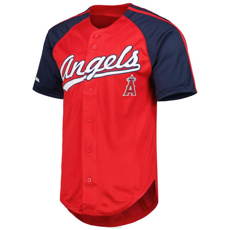 Los Angeles Angels przeszyte czerwoną repliką raglanowej koszulki zapinanej na guziki mężczyźni 0J02V664 MLB Jerseys