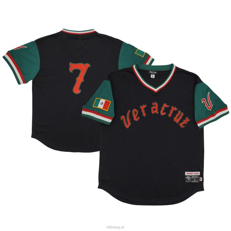 azules de veracruz #7 rings & crwns czarno-zielona replika siateczkowej koszulki z dekoltem w szpic mężczyźni 0J02V1394 MLB Jerseys