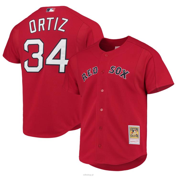 boston red sox david ortiz mitchell & ness czerwona koszulka treningowa z kolekcji cooperstown z siateczki mężczyźni 0J02V339 MLB Jerseys