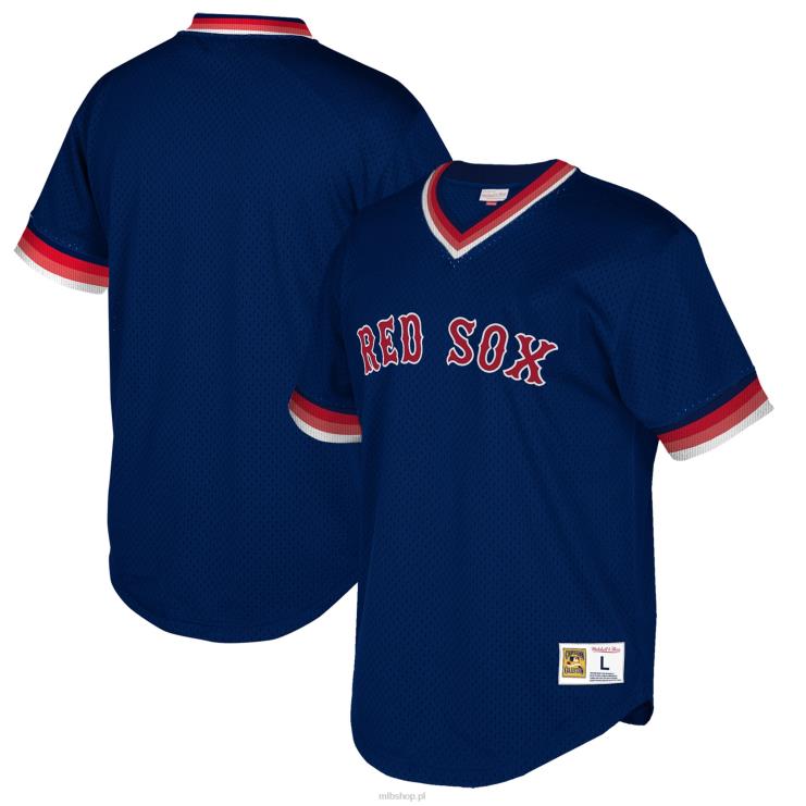 boston red sox mitchell & ness granatowy duży i wysoki cooperstown kolekcja siateczkowa koszulka z napisem V-neck mężczyźni 0J02V1317 MLB Jerseys