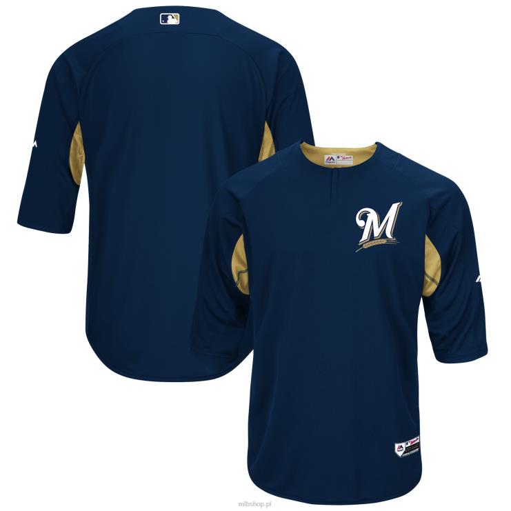 Milwaukee brewers majestatyczna granatowo-złota autentyczna kolekcja on-field koszulka treningowa z rękawami 3/4 mężczyźni 0J02V1507 MLB Jerseys