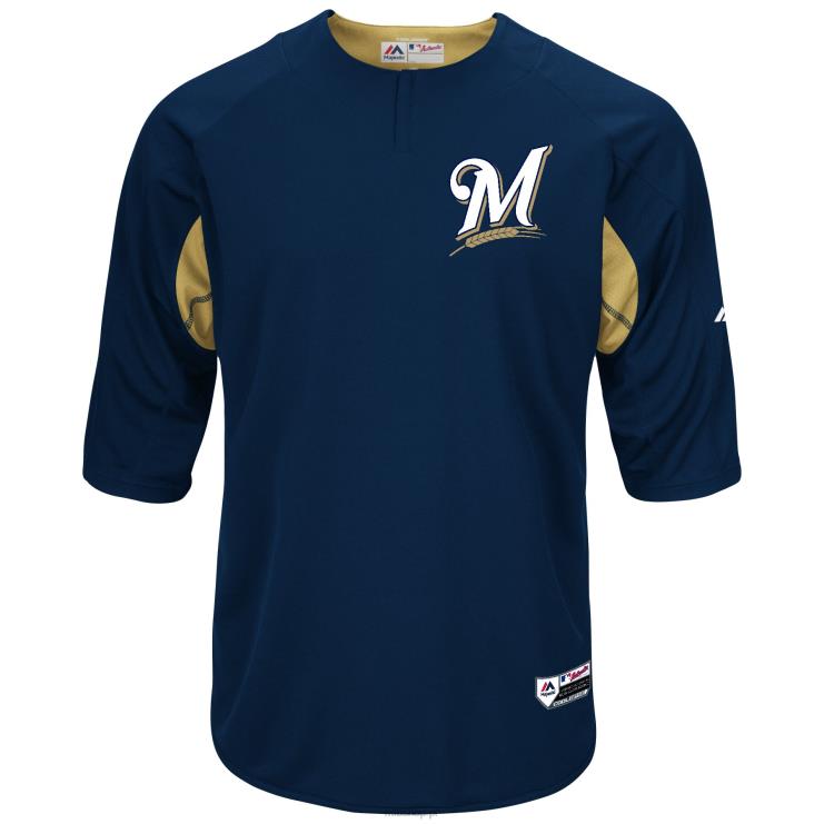 Milwaukee brewers majestatyczna granatowo-złota autentyczna kolekcja on-field koszulka treningowa z rękawami 3/4 mężczyźni 0J02V1507 MLB Jerseys