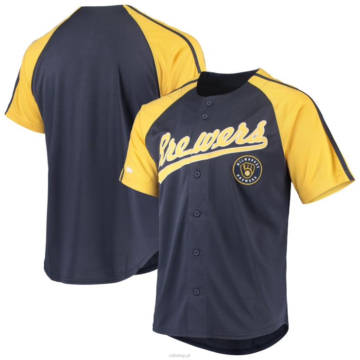 Milwaukee brewers szwy granatowa zapinana na guziki replika koszulki raglan mężczyźni 0J02V738 MLB Jerseys