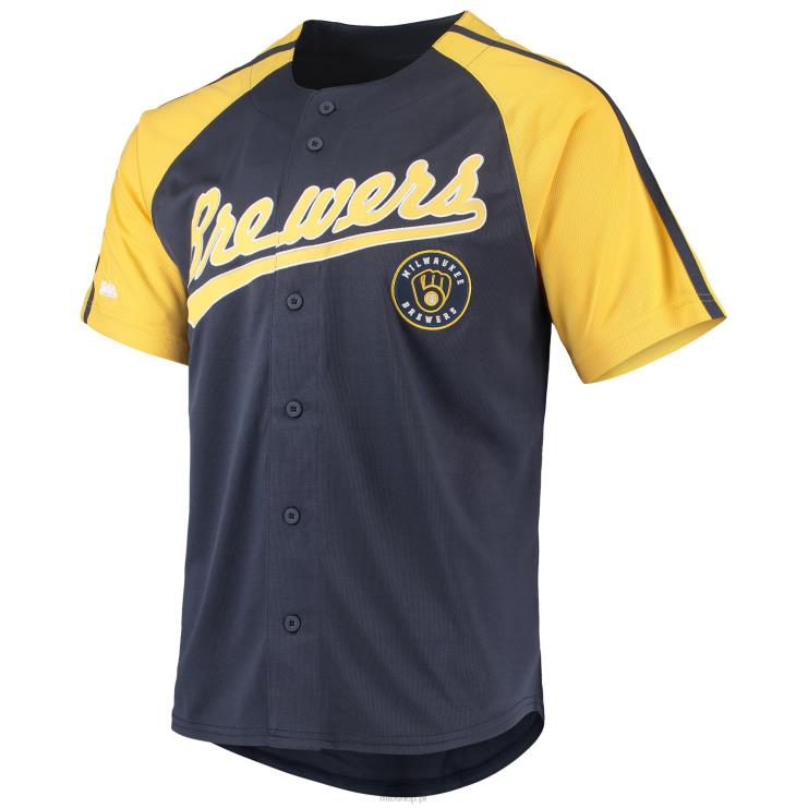 Milwaukee brewers szwy granatowa zapinana na guziki replika koszulki raglan mężczyźni 0J02V738 MLB Jerseys