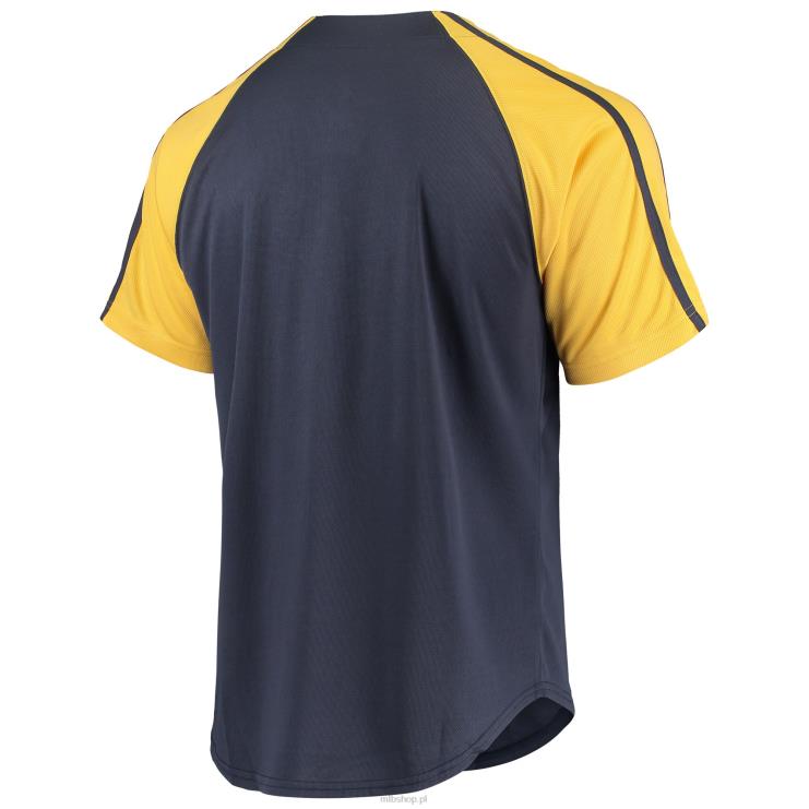 Milwaukee brewers szwy granatowa zapinana na guziki replika koszulki raglan mężczyźni 0J02V738 MLB Jerseys
