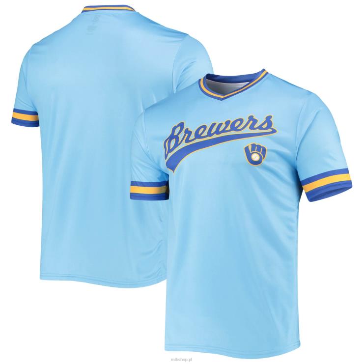 milwaukee brewers szwy w kolorze pudrowego błękitu/royal cooperstown z kolekcji v-neck mężczyźni 0J02V1288 MLB Jerseys