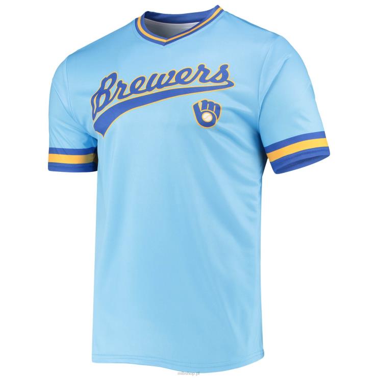 milwaukee brewers szwy w kolorze pudrowego błękitu/royal cooperstown z kolekcji v-neck mężczyźni 0J02V1288 MLB Jerseys