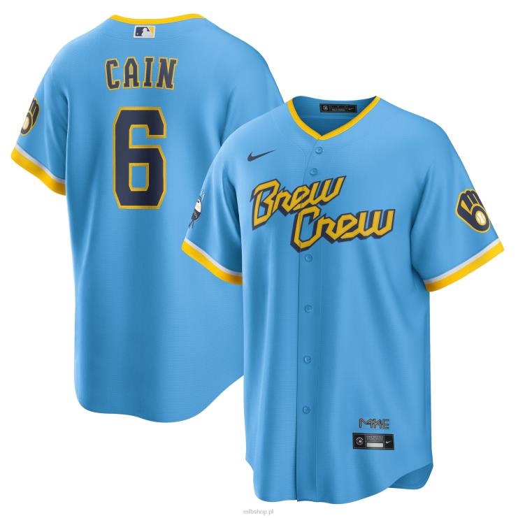replika koszulki gracza milwaukee brewers lorenzo cain nike w kolorze pudrowego błękitu 2022 city connect mężczyźni 0J02V1338 MLB Jerseys
