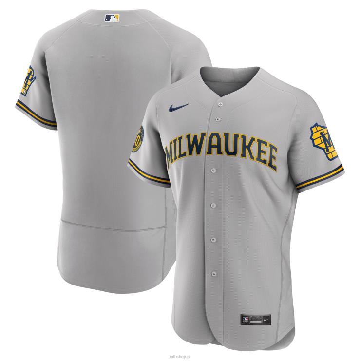 szara, autentyczna koszulka zespołu Milwaukee brewers nike mężczyźni 0J02V1557 MLB Jerseys