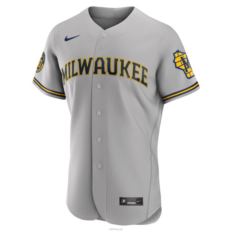 szara, autentyczna koszulka zespołu Milwaukee brewers nike mężczyźni 0J02V1557 MLB Jerseys