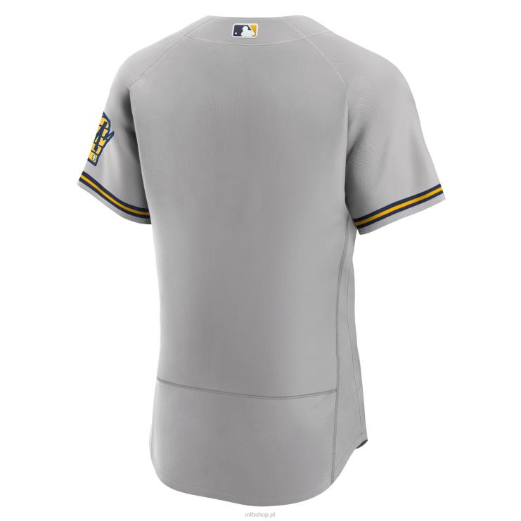 szara koszulka z autentycznym logo zespołu Milwaukee brewers nike mężczyźni 0J02V1223 MLB Jerseys