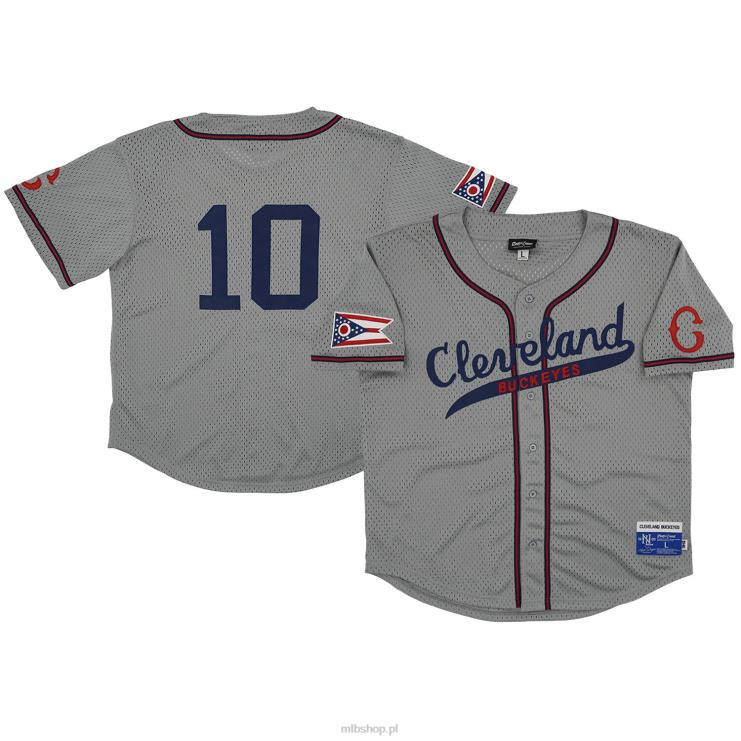 cleveland buckeyes #10 rings & crwns szara siatkowa replika koszulki z guzikami mężczyźni 0J02V1478 MLB Jerseys