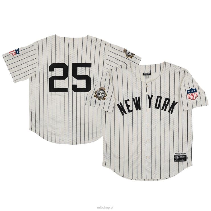 New York Black Yankees #25 Rings & Crwns kremowa replika koszulki z siateczki zapinanej na guziki mężczyźni 0J02V1439 MLB Jerseys