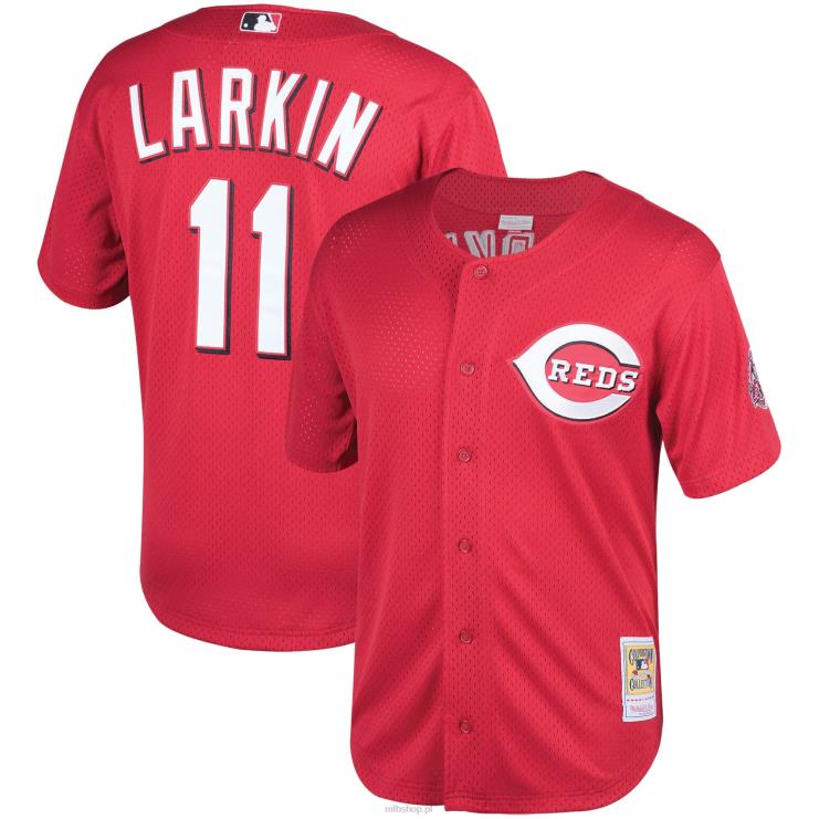 cincinnati reds barry larkin mitchell & ness czerwona koszulka treningowa z siatki cooperstown mężczyźni 0J02V1254 MLB Jerseys