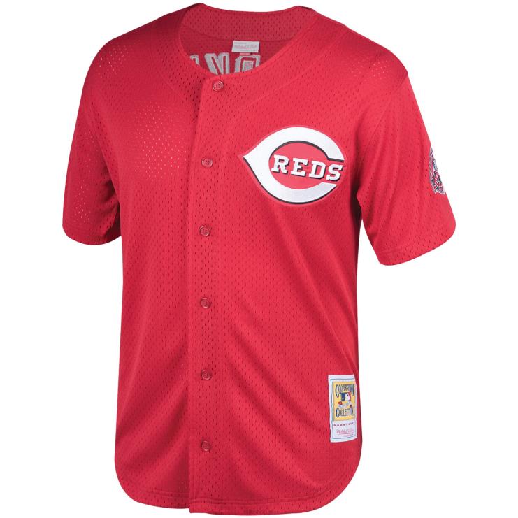 cincinnati reds barry larkin mitchell & ness czerwona koszulka treningowa z siatki cooperstown mężczyźni 0J02V1254 MLB Jerseys