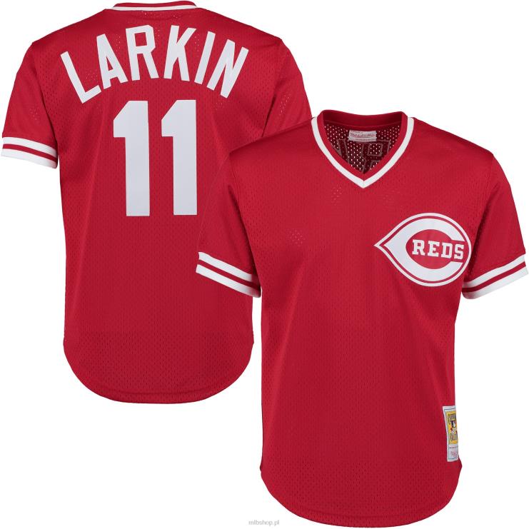 cincinnati reds barry larkin mitchell & ness czerwona moda kolekcja cooperstown siatkowa koszulka treningowa mrugnięcia mężczyźni 0J02V1003 MLB Jerseys