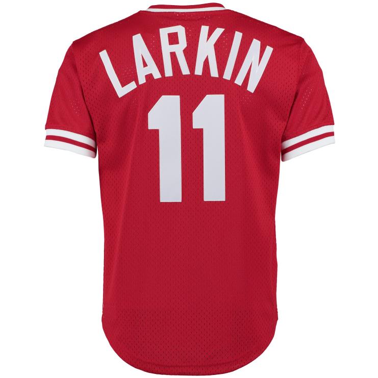 cincinnati reds barry larkin mitchell & ness czerwona moda kolekcja cooperstown siatkowa koszulka treningowa mrugnięcia mężczyźni 0J02V1003 MLB Jerseys