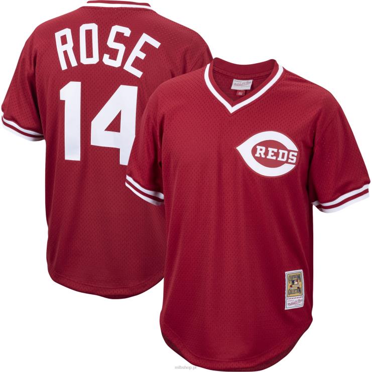 cincinnati reds pete rose mitchell & ness czerwona koszulka treningowa z siateczki z kolekcji cooperstown mężczyźni 0J02V905 MLB Jerseys