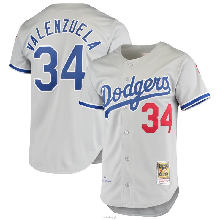 los angeles dodgers fernando valenzuela mitchell & ness szara droga 1981 kolekcja cooperstown autentyczna koszulka mężczyźni 0J02V671 MLB Jerseys