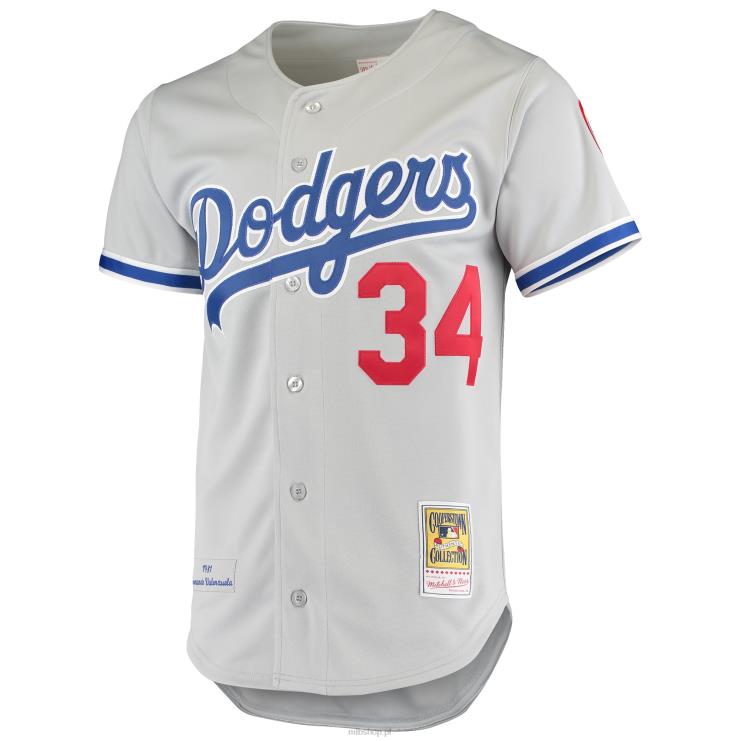 los angeles dodgers fernando valenzuela mitchell & ness szara droga 1981 kolekcja cooperstown autentyczna koszulka mężczyźni 0J02V671 MLB Jerseys