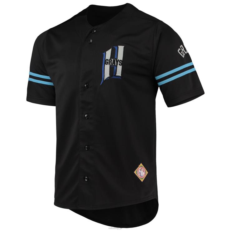 Homestead Greys szwy Czarna zapinana na guziki koszulka mężczyźni 0J02V1227 MLB Jerseys