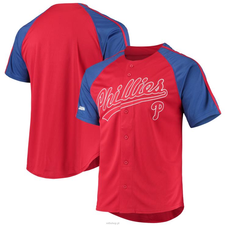 philadelphia phillies szwy czerwona zapinana na guziki replika raglanowej koszulki mężczyźni 0J02V1495 MLB Jerseys