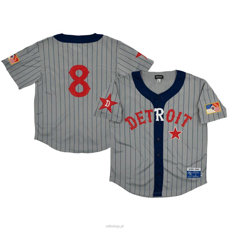 zapinana na guziki replika szarej siateczkowej koszulki z logo Detroit Stars #8 Rings & Crwns mężczyźni 0J02V1402 MLB Jerseys
