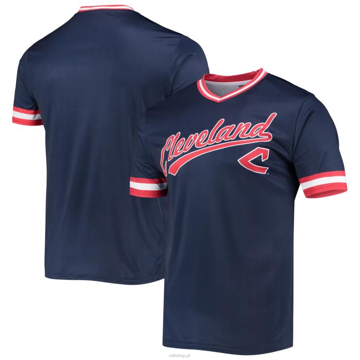 Cleveland Indians szwy granatowo-czerwony cooperstown kolekcja koszulka w kolorze drużyny z dekoltem w szpic mężczyźni 0J02V1396 MLB Jerseys
