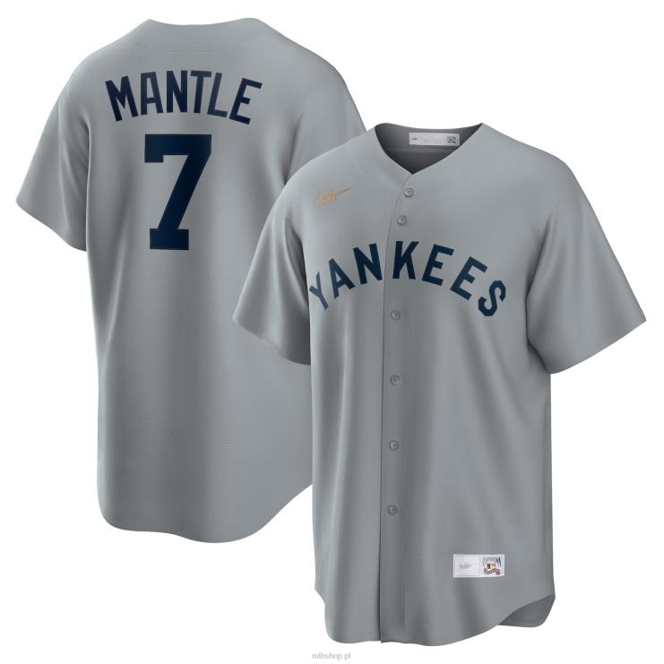 New York Yankees Mickey Mantle Szara koszulka z kolekcji Road Cooperstown mężczyźni 0J02V194 MLB Jerseys
