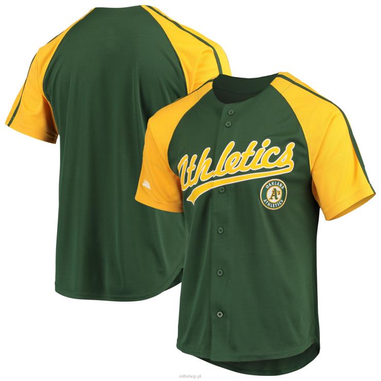 Oakland lekkoatletyka zapinana na guziki replika zielonej koszulki raglanowej mężczyźni 0J02V744 MLB Jerseys