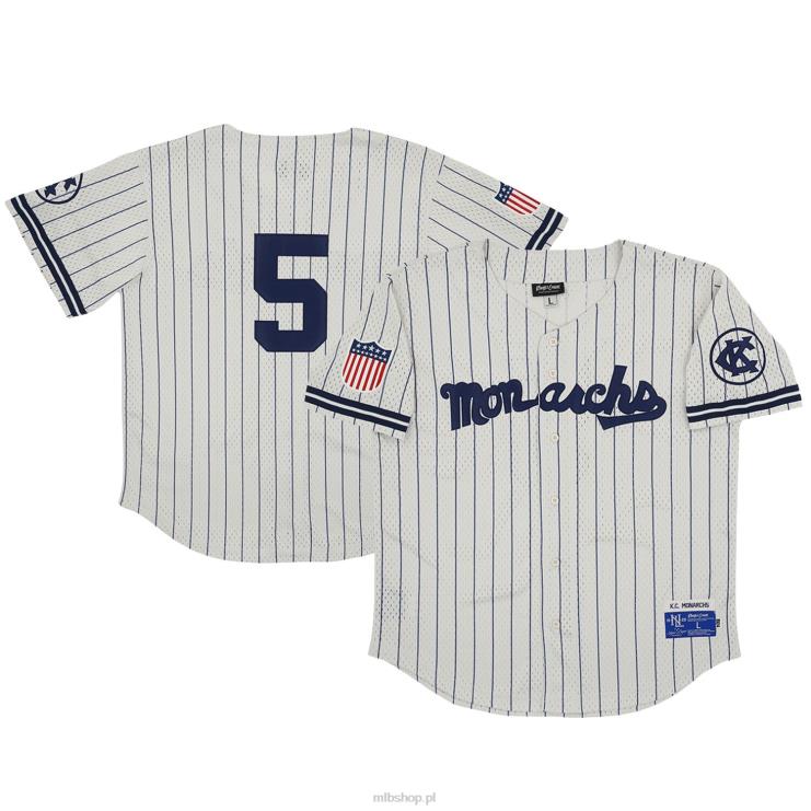 Kansas City Monarchs # 5 Rings & Crwns kremowa replika koszulki z siateczki zapinanej na guziki mężczyźni 0J02V1281 MLB Jerseys
