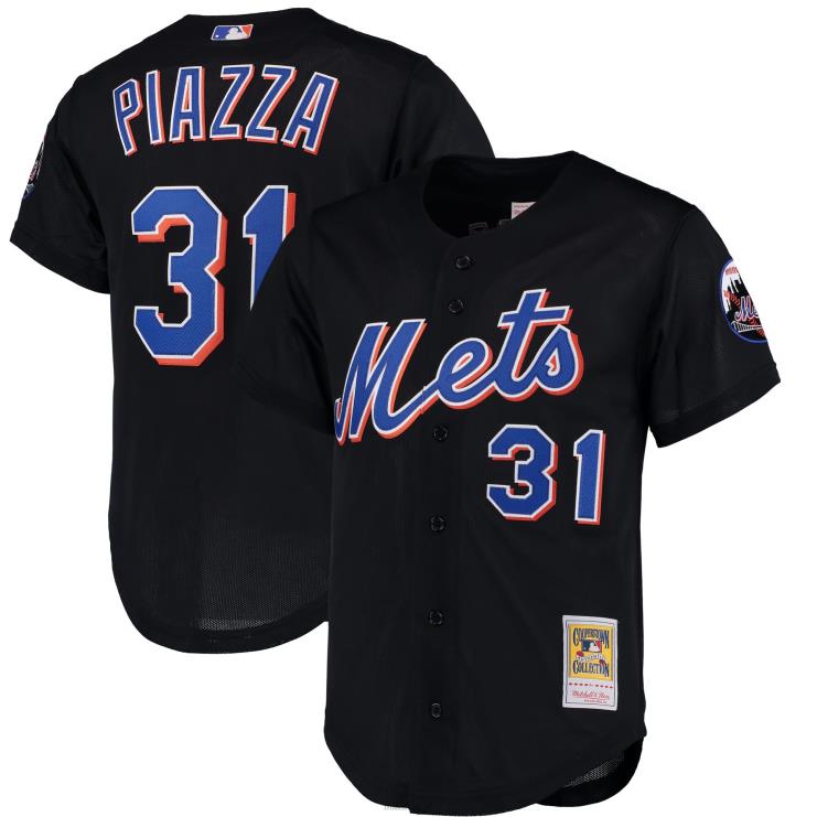 New York Mets mike piazza mitchell & ness czarna koszulka treningowa z kolekcji cooperstown mężczyźni 0J02V164 MLB Jerseys