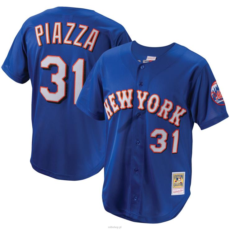 new york mets mike piazza mitchell & ness kolekcja royal cooperstown siatkowa mrugająca koszulka treningowa zapinana na guziki mężczyźni 0J02V166 MLB Jerseys