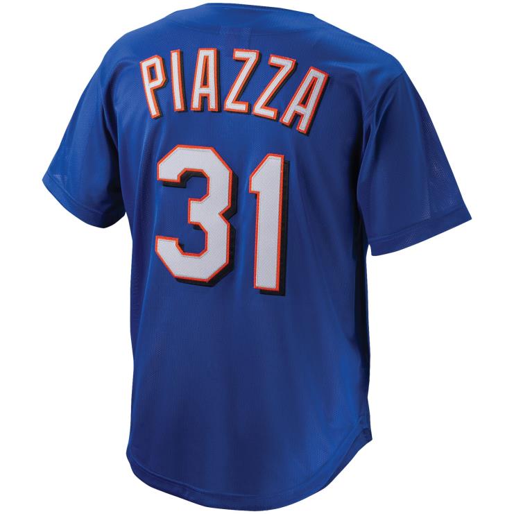 new york mets mike piazza mitchell & ness kolekcja royal cooperstown siatkowa mrugająca koszulka treningowa zapinana na guziki mężczyźni 0J02V166 MLB Jerseys