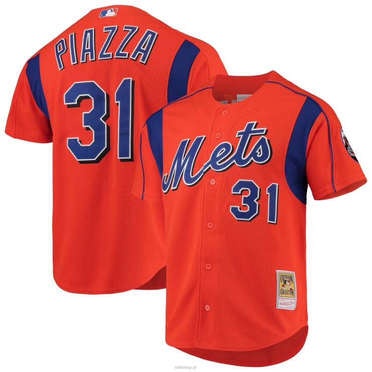 new york mets mike piazza mitchell & ness pomarańczowa koszulka z kolekcji cooperstown mężczyźni 0J02V165 MLB Jerseys