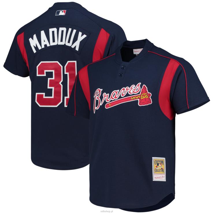Atlanta Braves greg maddux mitchell & ness granatowa koszulka treningowa z kolekcji cooperstown mężczyźni 0J02V965 MLB Jerseys