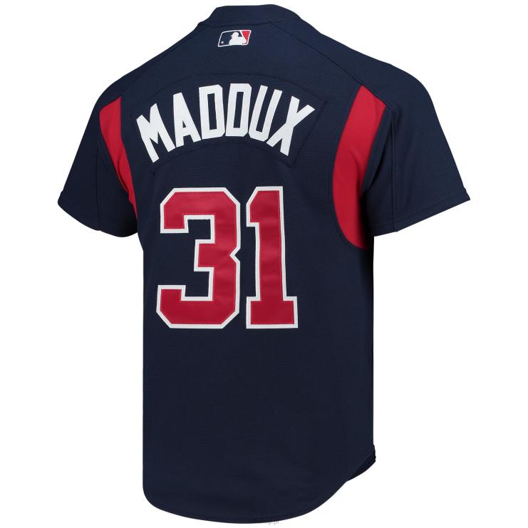 Atlanta Braves greg maddux mitchell & ness granatowa koszulka treningowa z kolekcji cooperstown mężczyźni 0J02V965 MLB Jerseys