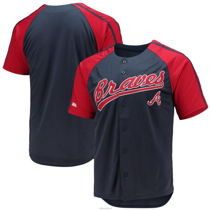 Replika raglanowej koszulki Atlanta Braves Stitches w kolorze granatowym zapinana na guziki mężczyźni 0J02V800 MLB Jerseys