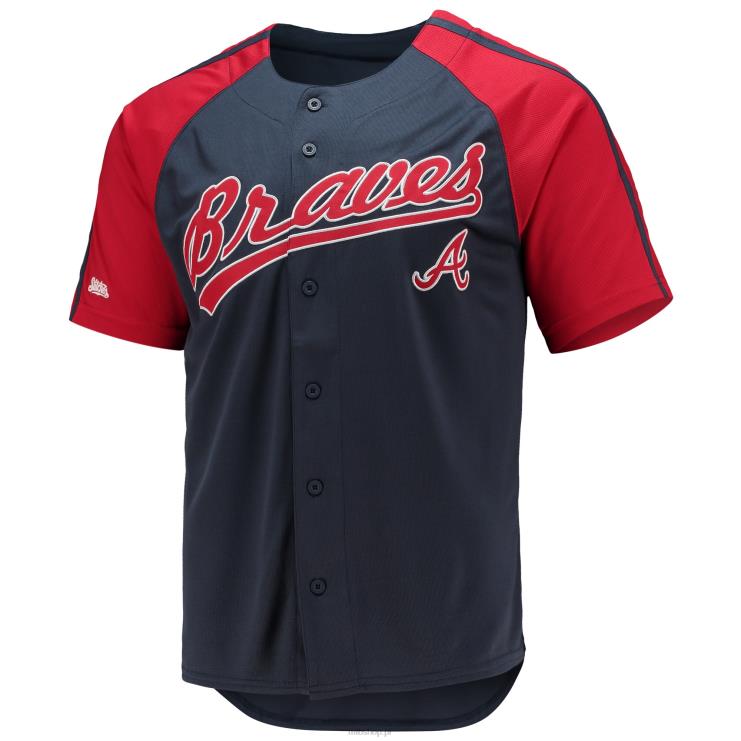 Replika raglanowej koszulki Atlanta Braves Stitches w kolorze granatowym zapinana na guziki mężczyźni 0J02V800 MLB Jerseys